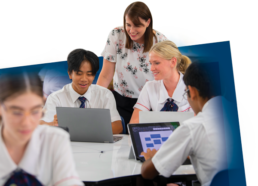 Senior English teacher with students