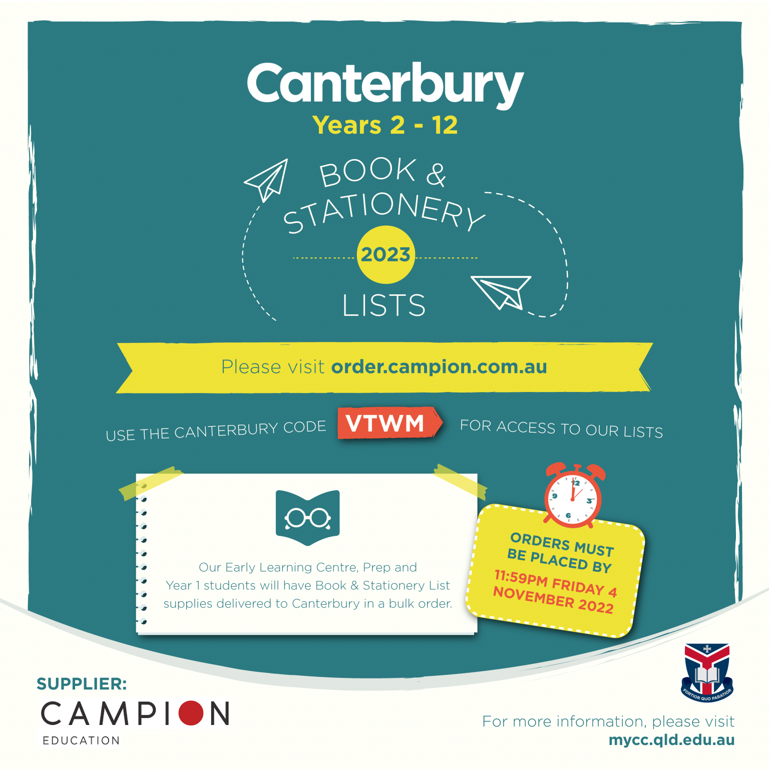 2023 Canterbury College Years 212 Book & Stationery Lists Campion