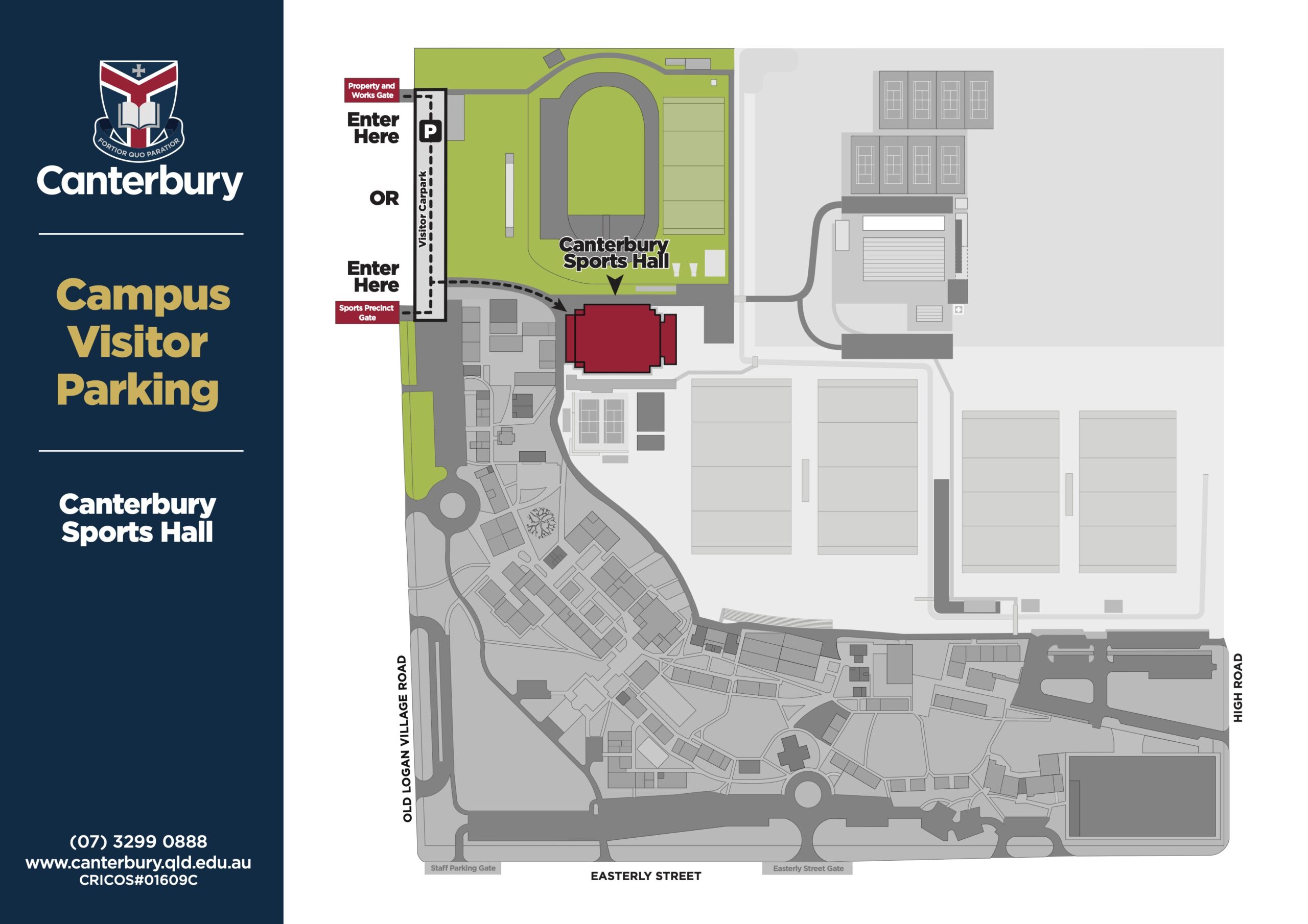 Canterbury College campus map showing the Sports Hall location